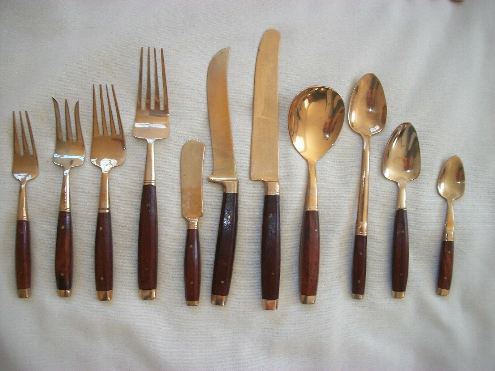 Vintage Brass and Wood Flatware Set