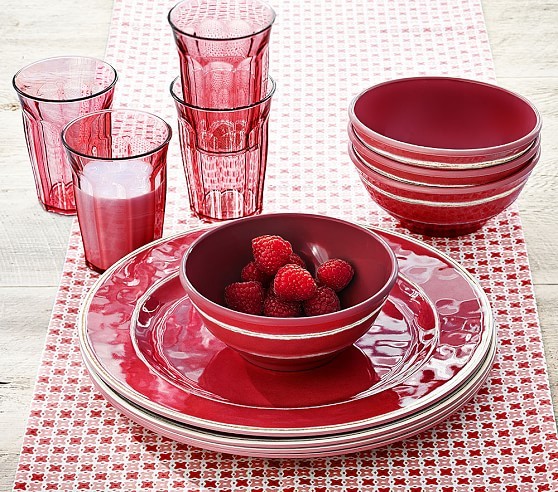 red soup bowl plate glass set
