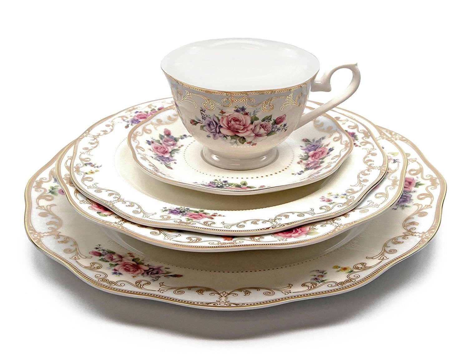 white floral cup plate set