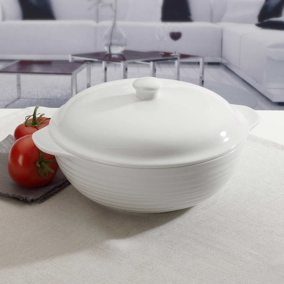 white serving-dish with lid